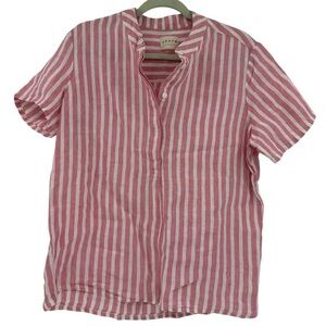 OFF/ON Linen Striped Red and White Short Sleeve Boxy Blouse Lagenlook Size Large